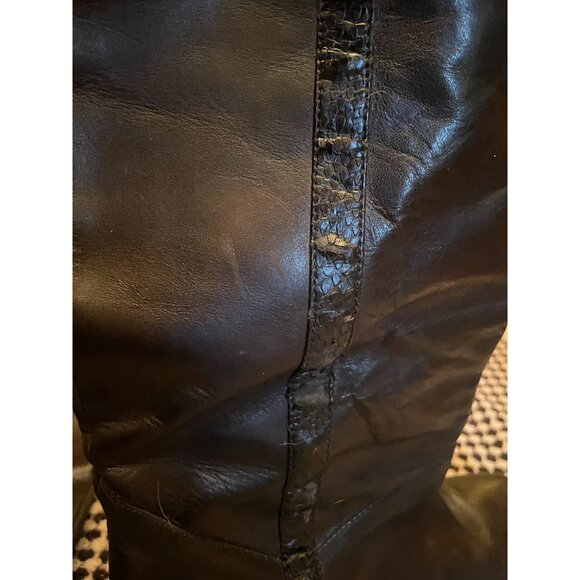 Vintage LOFT black slouchy BOHO boots with snakeskin trim SZ 8 Women's 3 in heel - Picture 7 of 13
